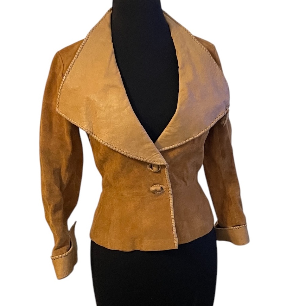 Vintage Handcrafted Custom Made Char Of Mexico Women's Leather Suede Jacket Xs View 3